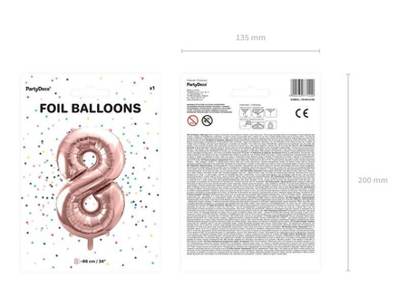 Balon foliowy Cyfra '8', 86cm, różowe złoto