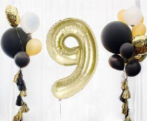 Balon foliowy, cyfra 9, złota, szampańska, 85 cm