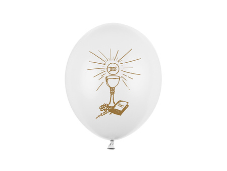 Balony lateksowe IHS I Komunia Święta, Białe Pastelowe, 27cm  (1 op. / 6 szt.)