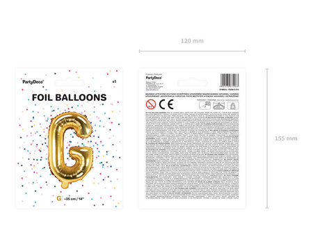 Balon foliowy Litera G, 35cm, Złota