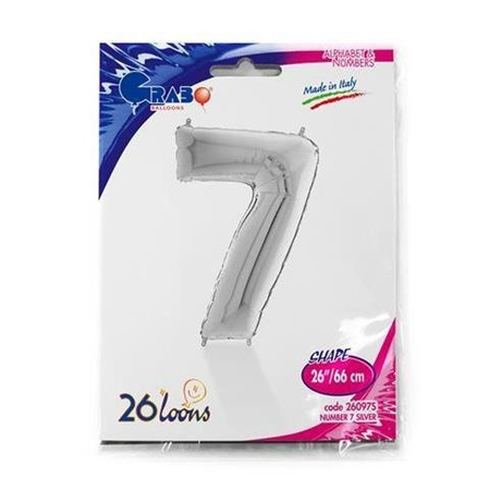 Balon Foliowy Cyfra 7, Srebrna, 66 cm Grabo