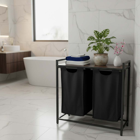 Kosz na pranie bieliznę 2 komory z półką blatem pojemnik loft 80l