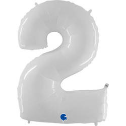 Balon Foliowy Cyfra 2, Biała Shiny  102cm Grabo