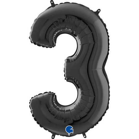 Balon Foliowy Cyfra 3 Czarny, 66 cm Grabo