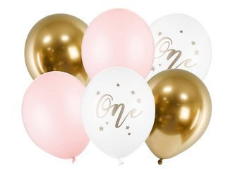 Balony urodzinowe Pastel Pale Pink biały złoty różowy 30cm 5 sztuk