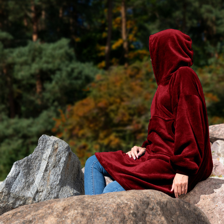 Bluzair Bluza Koc Hoodie Oversize Polska Bordowy
