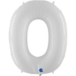 Balon Foliowy Cyfra 0, Biała Shiny  102cm Grabo