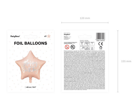 Balon foliowy Happy Birthday ! Różowa gwiazda 40 cm