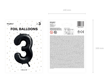 Balon foliowy Cyfra 3 czarna, 86cm
