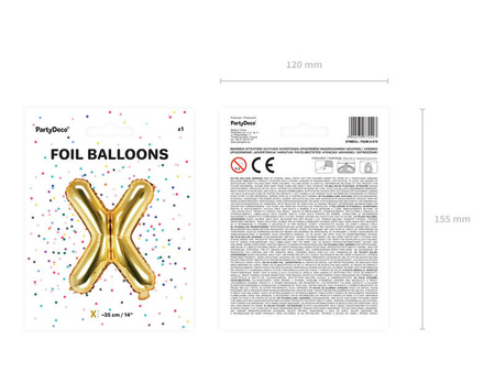Balon foliowy Litera X 35cm, Złota
