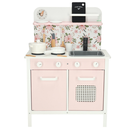 Kuchnia dla dzieci drewniana MDF LULILO FLORO akcesoria różowa 82cm