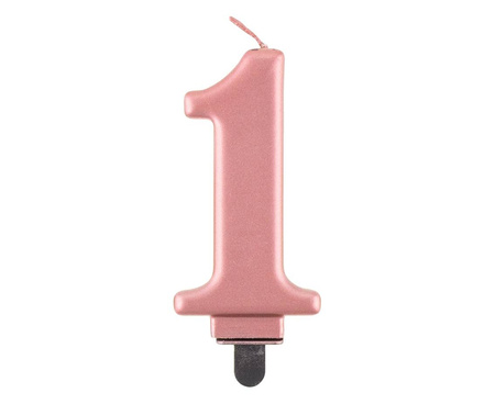 Świeczka cyferka 1, metalik Rose Gold, 8 cm