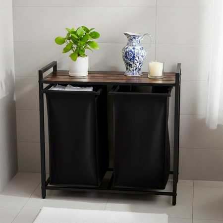 Kosz na pranie bieliznę 2 komory z półką blatem pojemnik loft 80l