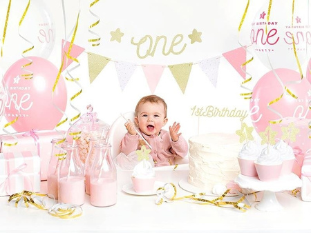 Girlanda Birthday - Różowe Flagietki, 1,3m