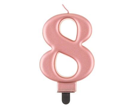 Świeczka cyferka 8, metalik Rose Gold, 8 cm