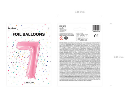 Balon foliowy Cyfra 7, 86cm, różowy