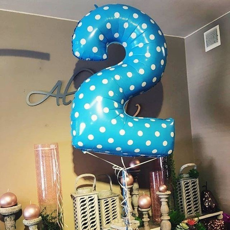 Balon Foliowy Cyfra 2 Niebieski Turkus w Groszki - 102 cm Grabo