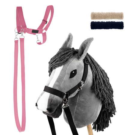 Zestaw Skippi - Hobby Horse Szary i dodatkowy Kantar - różowy