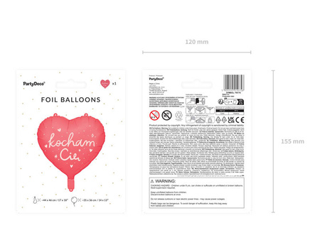 Balon foliowy serce Kocham cię, czerwone 45 cm