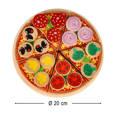 Pizza drewniany zestaw do zabawy na rzep  akcesoria łopatka nóż talerz nauka krojenia 20cm
