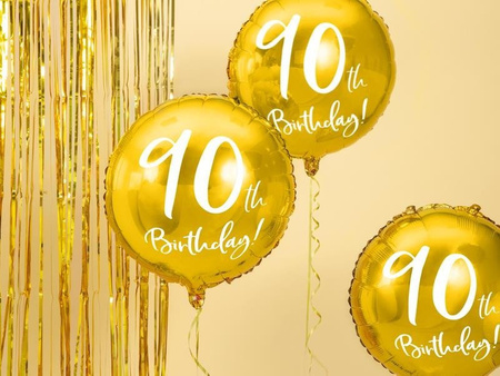 Balon foliowy na dziewięćdziesiątkę, 90th Birthday, złoty, 45cm