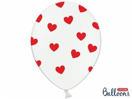 Balony 30cm, Czerwone Serduszka, Pastelowe białe, 6 szt.