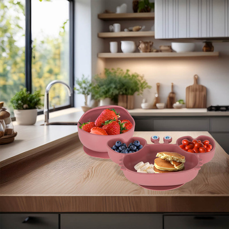 Naczynia silikonowe dla dzieci niemowląt krab zestaw 9 elementów ciemny róż