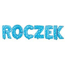 Balon foliowy napis ROCZEK niebieski w gwiazdki, 40 cm