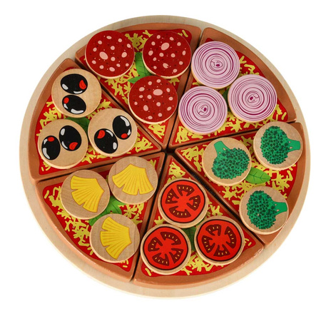 Pizza drewniany zestaw do zabawy na rzep  akcesoria łopatka nóż talerz nauka krojenia 20cm