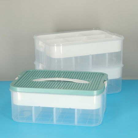 Organizer pudełko pojemnik na klocki zabawki drobiazgi z pokrywą przegródkami 3 piętra warstwy