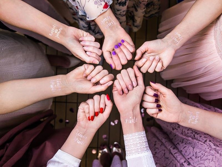Tatuaże zmywalne Wieczór panieński, Team Bride, różowe złoto, 13 szt.