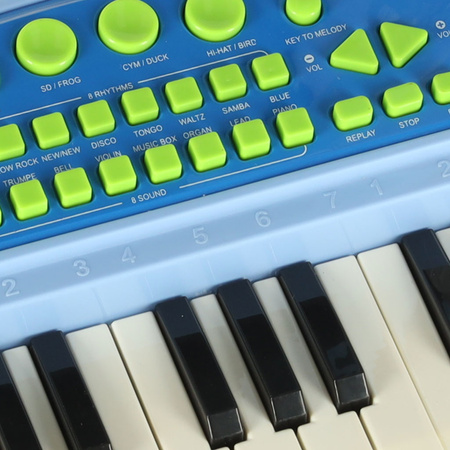 Keyboard dla dzieci pianinko interaktywne organki 37 klawiszy mikrofon statyw niebieski