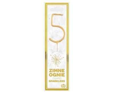 Zimne ognie złota cyfra 5,  17cm
