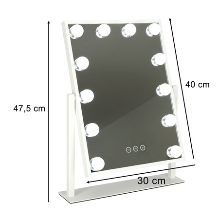 Lusterko do makijażu kosmetyczne podświetlane 12 LED Hollywood z 12 żarówkami USB 30 x 40 cm