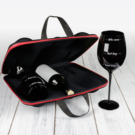 Etui na wino i 2 kieliszki xxl podróżne Who cares