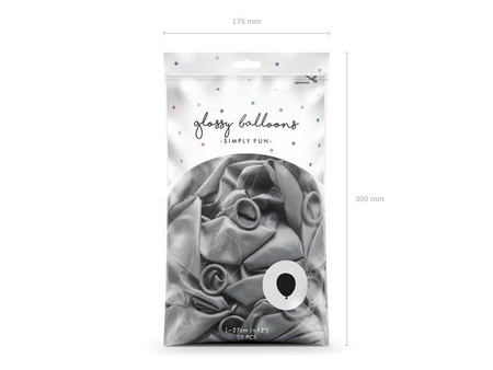 Balony lateksowe Glossy, Chrome, Srebrne, 30cm, 50 szt.