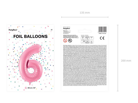 Balon foliowy Cyfra 6, 86cm, różowy