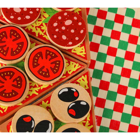 Pizza drewniany zestaw do zabawy na rzep  akcesoria łopatka nóż talerz nauka krojenia 20cm