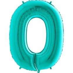Balon Foliowy Cyfra 0 Tiffany, Miętowy - 102 cm Grabo