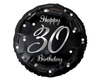Balon foliowy Happy 30 Birthday, czarny srebrny nadruk, 46 cm