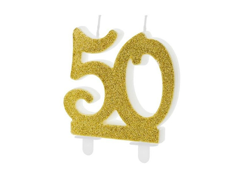 Świeczka urodzinowa '50', pięćdziesiątka, złota, 7.5 cm