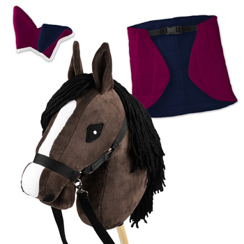 Zestaw Skippi - Hobby Horse Gniady - Derka i nauszniki - fuksja i granat