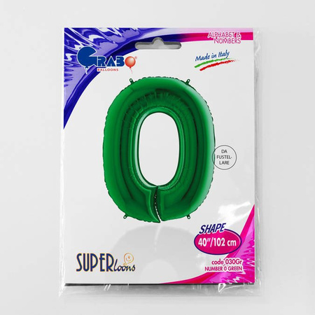 Balon foliowy Cyfra 0 Zielona - 102 cm Grabo