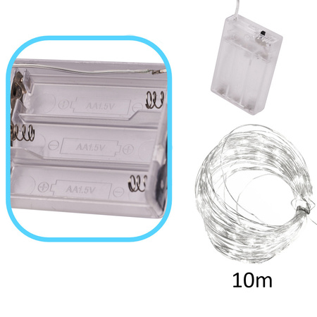 Lampki LED druciki dekoracyjne świąteczne choinkowe 10m 100LED zimny biały