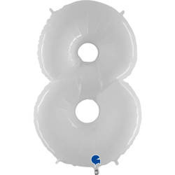 Balon Foliowy Cyfra 8, Biała Shiny  102cm Grabo