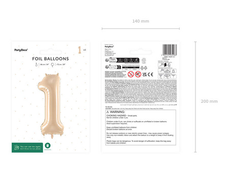 Balon foliowy Cyfra 1, 72cm, beżowa, kremowa