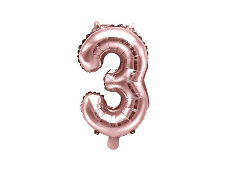 Balon foliowy Cyfra '3', 35cm, różowe złoto