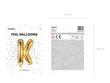 Balon foliowy Litera K, 35cm, Złota