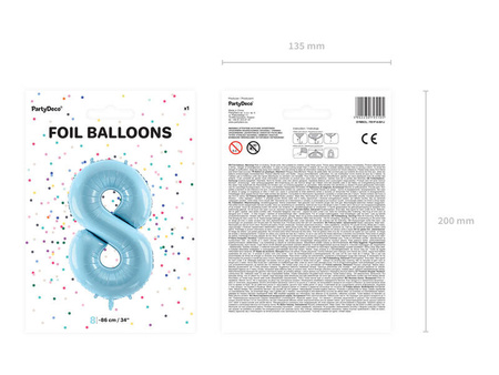 Balon foliowy Cyfra 8, 86cm, jasny niebieski