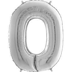 Balon foliowy Cyfra 0 Srebrna - 102 cm Grabo